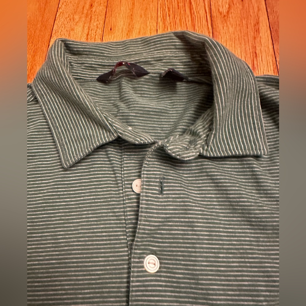 Arrow Men's Green Striped Polo Shirt- size medium